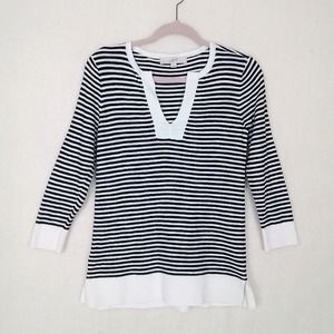 LOFT Womens Cotton Blend Knit Top Sweater Size XS Black White‎ Stripe